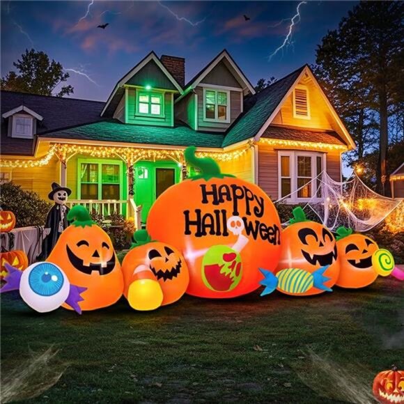 8FT Halloween Inflatable Decoration Pumpkin and Candy Eyeball Combo Decorations - Picture 5 of 7